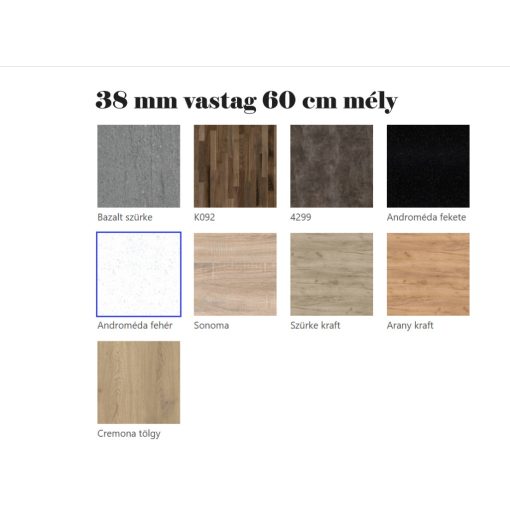 38 mm vastagságú 60 cm mélységű munkalap 2.kategória (1 métertől)