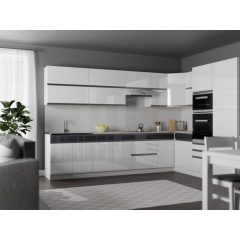   Minerva sarokkonyha magasfényű fehér front, magasfényű antracit fiókelő 