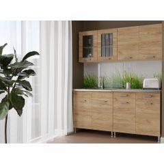   Zsófia 160 cm konyhabútor Sonoma korpusz - Arany craft front , fiókelő és üvegkeret
