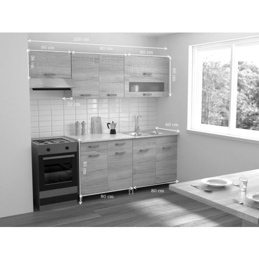 Csenge 220 cm konyhabútor Sonoma korpusz - dohány craft front
