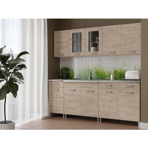 Zsófia 200 cm konyhabútor Sonoma korpusz - Sherwood front és fiókelő