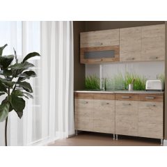   Csenge II 160 cm konyhabútor Sonoma korpusz - Sherwood front - Dohány craft fiókelő és üveges