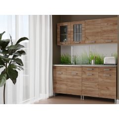   Zsófia 160 cm konyhabútor Sonoma korpusz - Dohány craft front és fiókelő és üvegkeret