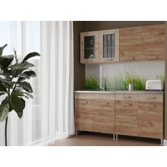   Zsófia II 160 cm konyhabútor Sonoma korpusz -  Dohány craft front - Sherwood fiókelő és üvegkeret