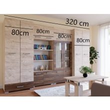 Köln nappali 320 cm szekrénysor Sherwood korpusz - Sherwood front és Dohány kraft fiókelő és üveges 