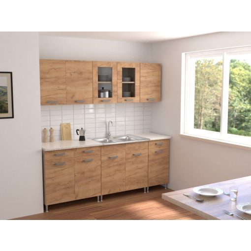 Zsófia 200 cm konyhabútor Sonoma korpusz - Arany craft front