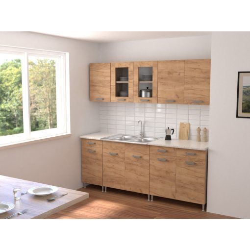 Zsófia 200 cm konyhabútor Sonoma korpusz - Arany craft front