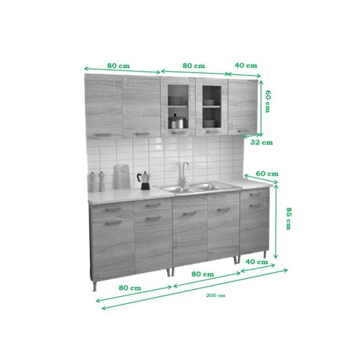 Zsófia 200 cm konyhabútor Sonoma korpusz - Arany craft front