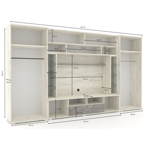 Arizona nappali szekrénysor 360 cm Antracit/Arany kraft