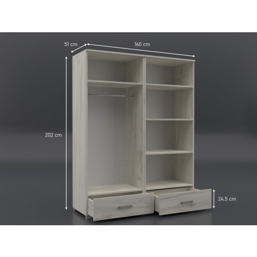 Köln gardrób 160 cm  dohány craft - sherwood színben